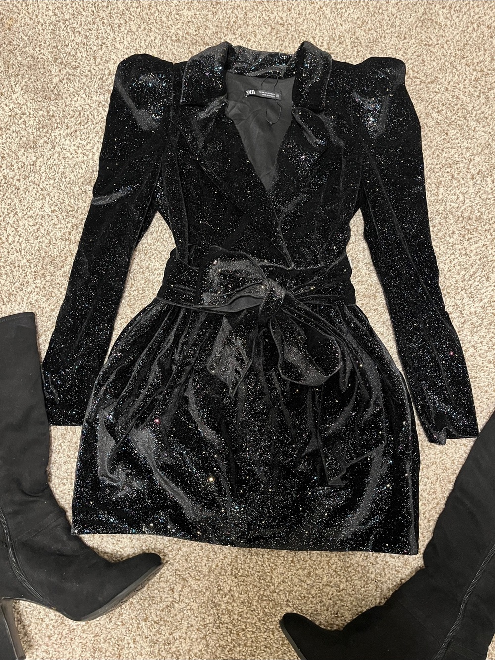 ZARA Black Sparkle Velvet Mini Dress